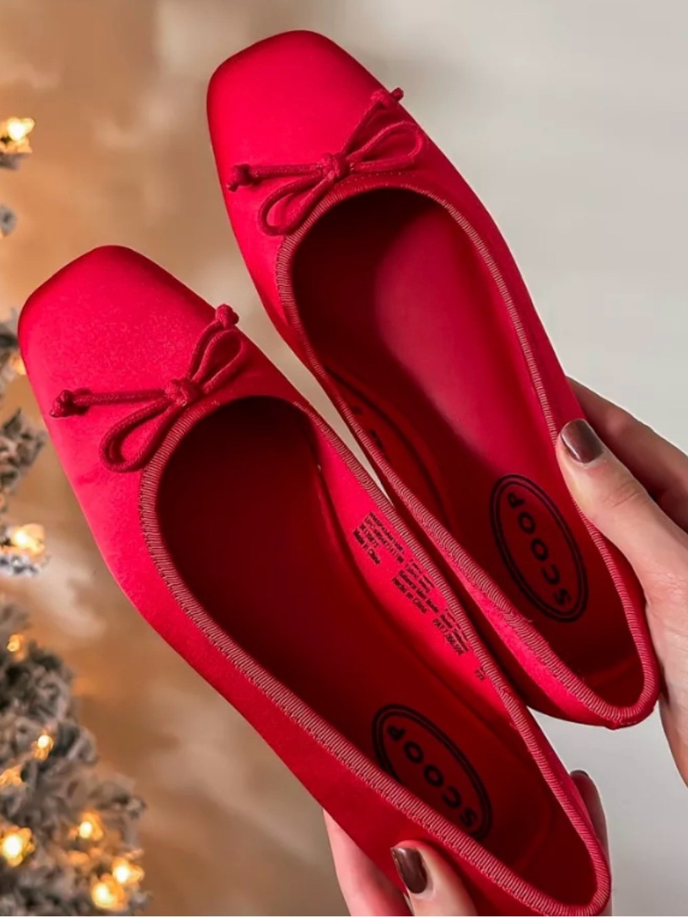 Scoop Red Satin Ballet Flats